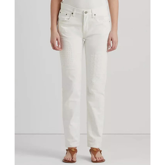 Lauren Ralph Lauren Eyelet Patchwork Relaxed Tapered Jeans Women's 18 10189